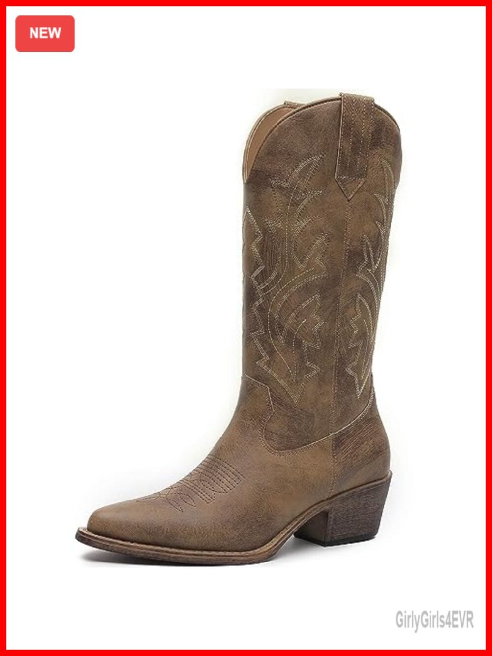 Women's Cowboy Boots Square Toe Low Heel Mid Calf Faux Leather Side Zip Western
